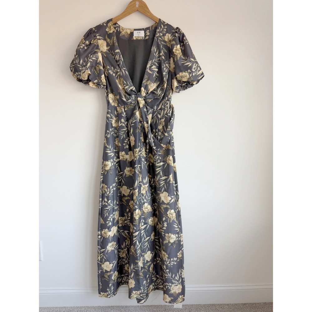 SIR. Women Floral Puff Sleeve Maxi Dress Size Small Black Cottagecore Boho